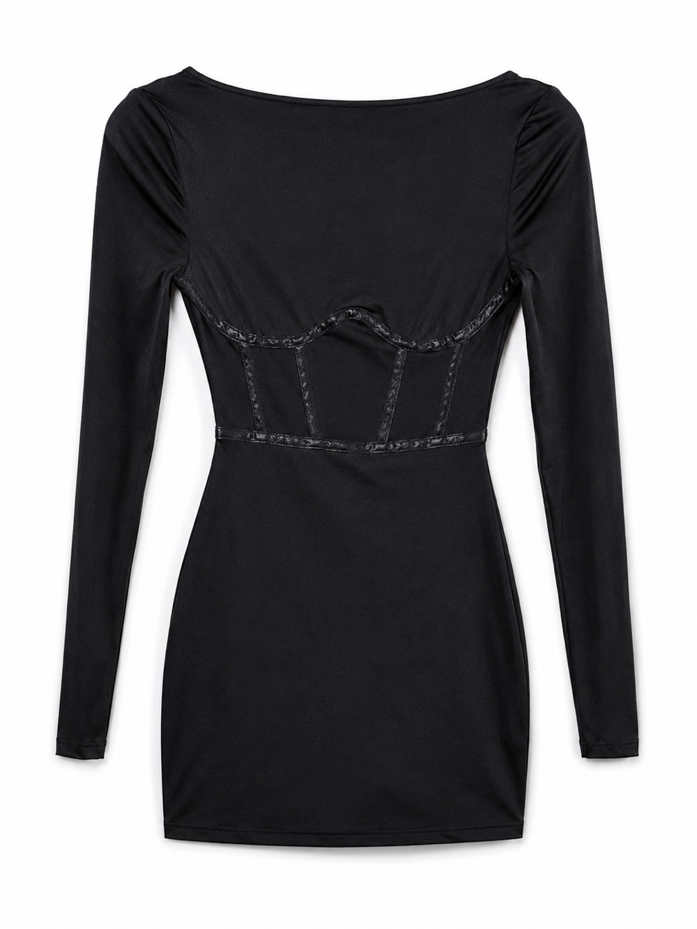 BLACK LONG SLEEVE CAGED MINI DRESS WITH OPEN BACK